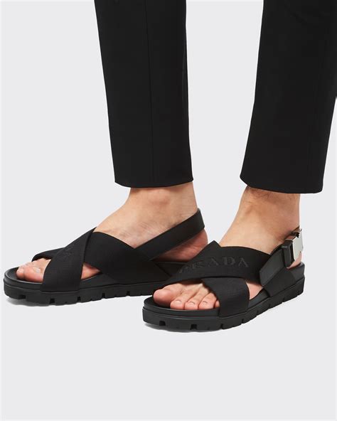 prada criss cross sandals mens|Black Leather and nylon tape crisscross sandals .